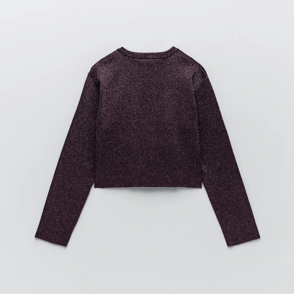 NWT Zara purple &  black shimmery tinsel-like knit cropped cardigan size S - Picture 2 of 10